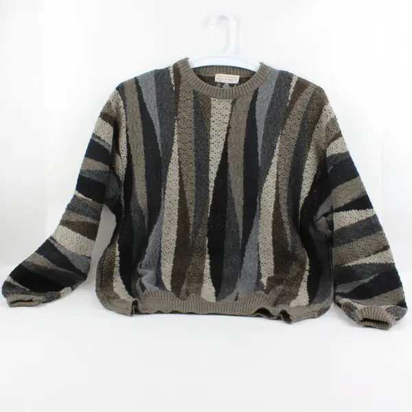 Norm Thompson Men's Large Merino Wool Sweater Gray Brown Knit