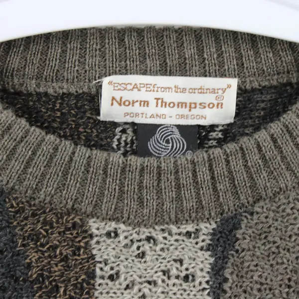 Norm Thompson Men's Large Merino Wool Sweater Gray Brown Knit