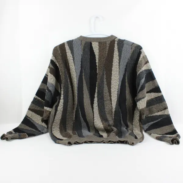 Norm Thompson Men's Large Merino Wool Sweater Gray Brown Knit