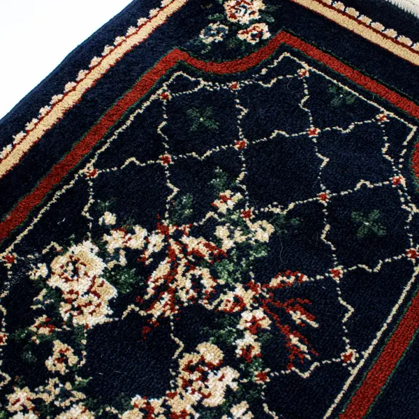 Navy Blue Wool Floral Area Rug Traditional Border 39.5x23.25