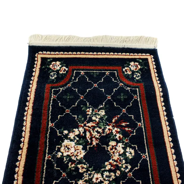 Navy Blue Wool Floral Area Rug Traditional Border 39.5x23.25
