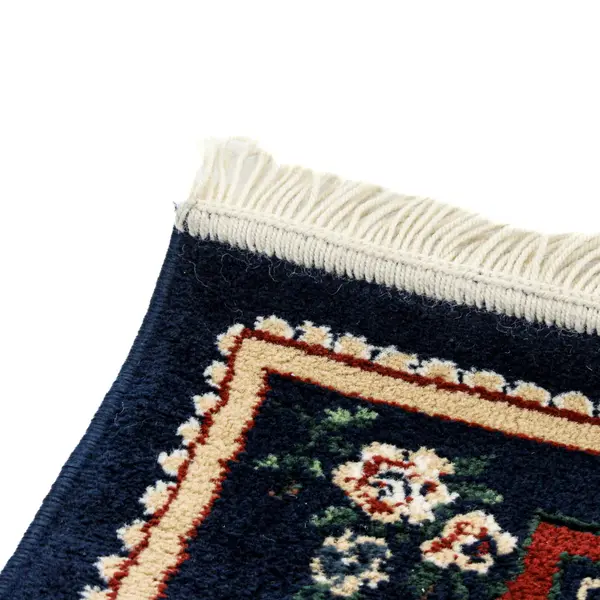 Navy Blue Wool Floral Area Rug Traditional Border 39.5x23.25