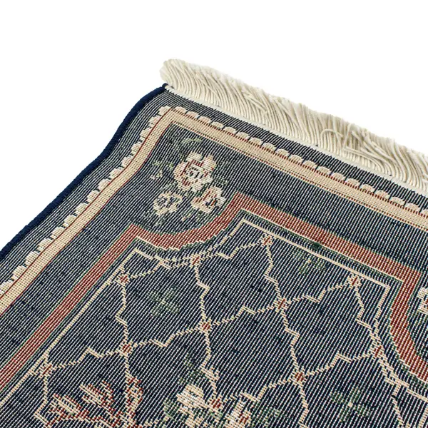 Navy Blue Wool Floral Area Rug Traditional Border 39.5x23.25