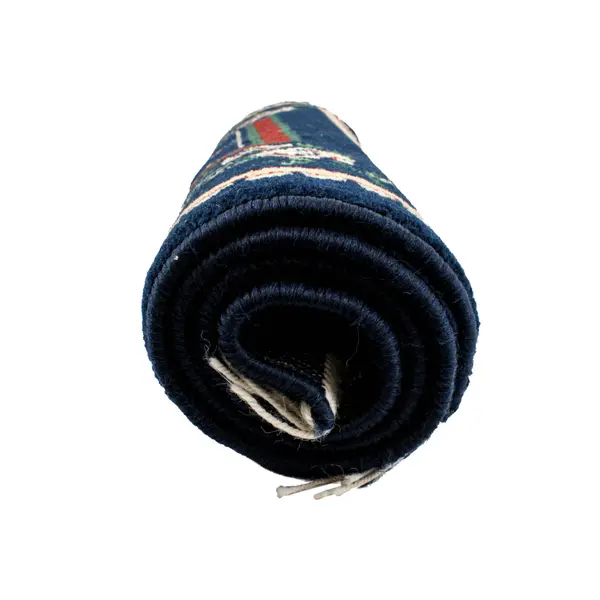 Navy Blue Wool Floral Area Rug Traditional Border 39.5x23.25