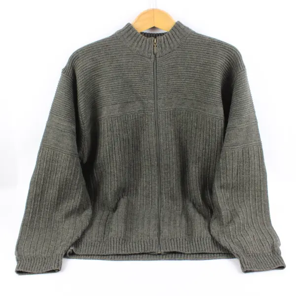 Cotton Reel Men's Large Gray Wool Blend Full-Zip Sweater