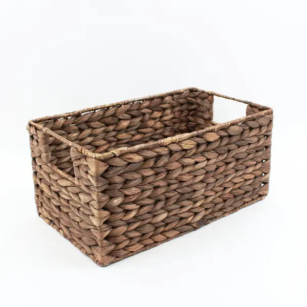 Woven Water Hyacinth Storage Basket Rectangular Handles Natural Brown 18x12x8