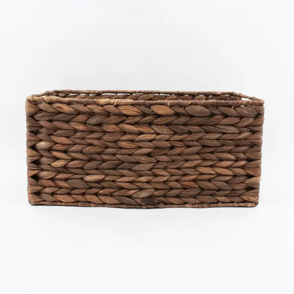 Woven Water Hyacinth Storage Basket Rectangular Handles Natural Brown 18x12x8
