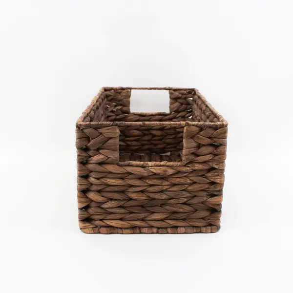Woven Water Hyacinth Storage Basket Rectangular Handles Natural Brown 18x12x8
