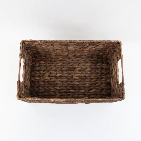 Woven Water Hyacinth Storage Basket Rectangular Handles Natural Brown 18x12x8
