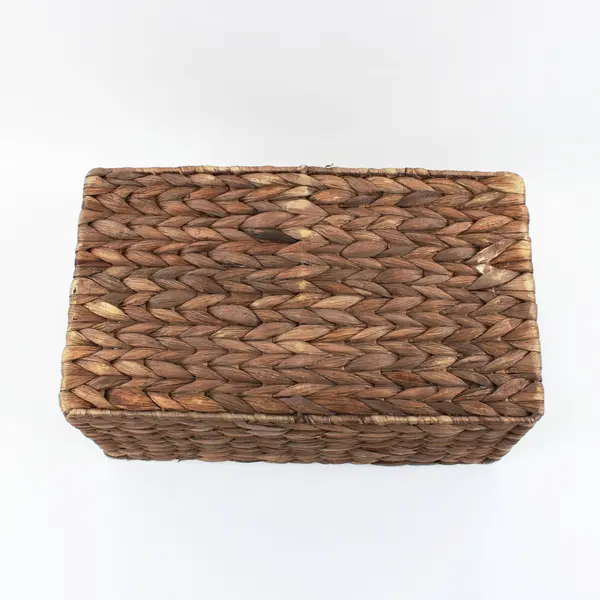 Woven Water Hyacinth Storage Basket Rectangular Handles Natural Brown 18x12x8