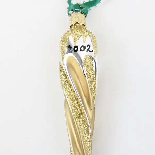 Lot of 3 Christmas Ornaments Footprints in Sand Green Swirl Gold Tone