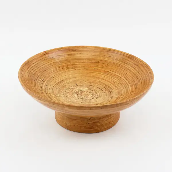 Mango Wood Round Pedestal Fruit Serving Bowl 14 in Rustic Decor