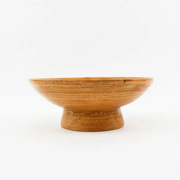 Mango Wood Round Pedestal Fruit Serving Bowl 14 in Rustic Decor