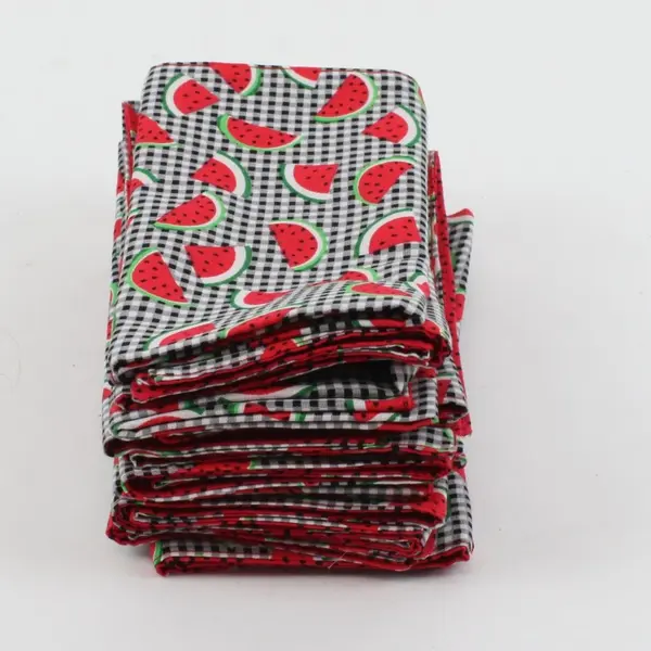 Set of 10 Gingham Watermelon Print Cloth Napkins for Dining