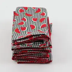 Set of 10 Gingham Watermelon Print Cloth Napkins for Dining