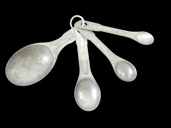 Vintage Aluminum Measuring Spoons Set 4pc Oval Nesting Ring US Standard