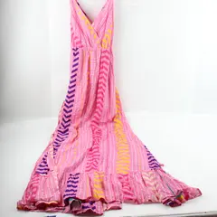 Women's Pink Geometric Print V-Neck Belted Sundress Size Small