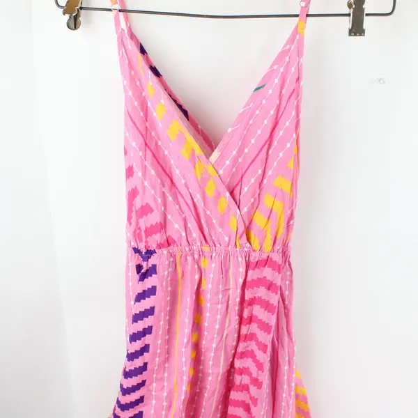 Women's Pink Geometric Print V-Neck Belted Sundress Size Small
