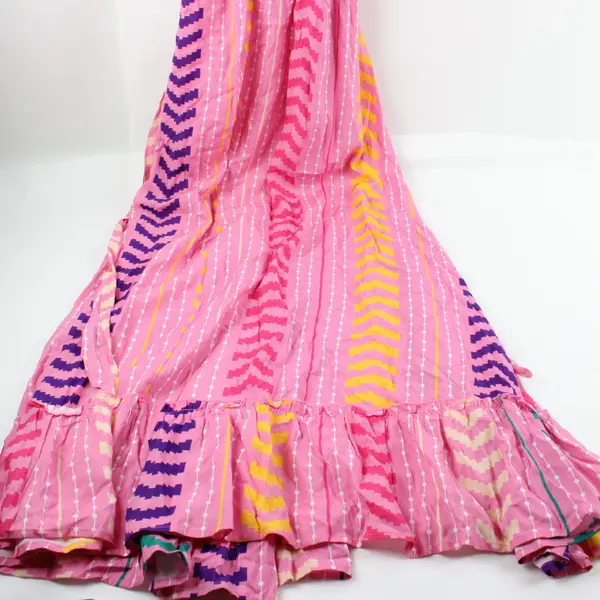 Women's Pink Geometric Print V-Neck Belted Sundress Size Small