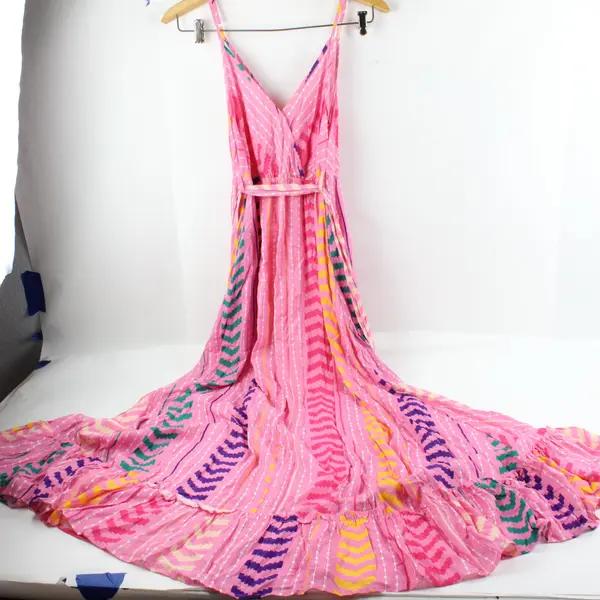 Women's Pink Geometric Print V-Neck Belted Sundress Size Small