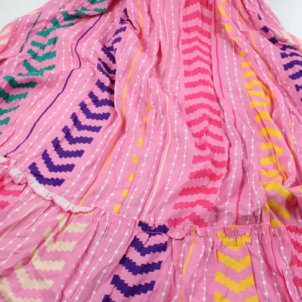 Women's Pink Geometric Print V-Neck Belted Sundress Size Small
