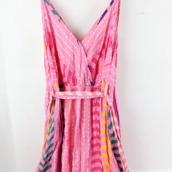 Women's Pink Geometric Print V-Neck Belted Sundress Size Small