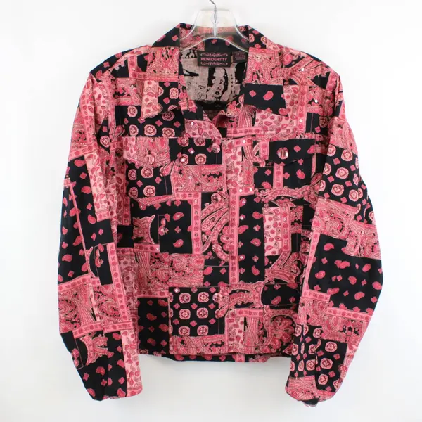 Identity Women's Medium Pink Black Paisley Cropped Cotton Jacket