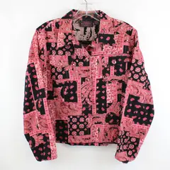 Identity Women's Medium Pink Black Paisley Cropped Cotton Jacket