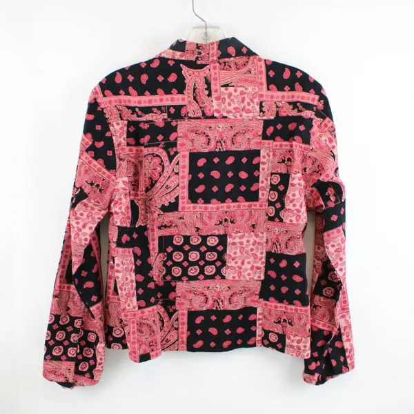 Identity Women's Medium Pink Black Paisley Cropped Cotton Jacket