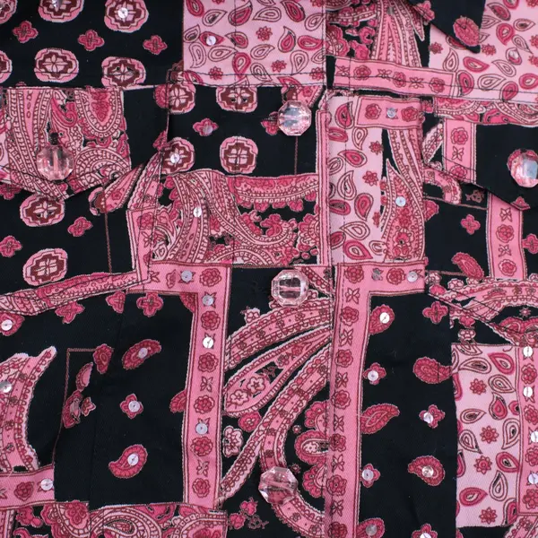Identity Women's Medium Pink Black Paisley Cropped Cotton Jacket