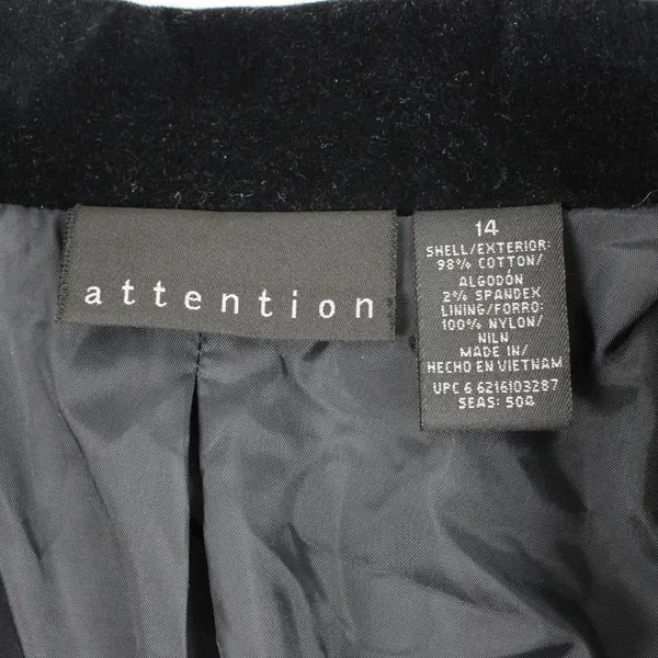 Attention Women's Black Velour Cropped Blazer Size 14