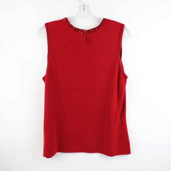 Jaclyn Smith Women's Red Sleeveless Knit Top Beaded Neckline Large