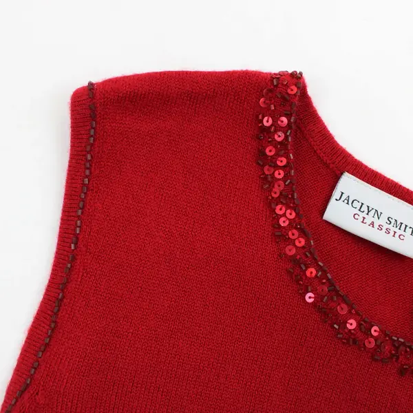 Jaclyn Smith Women's Red Sleeveless Knit Top Beaded Neckline Large