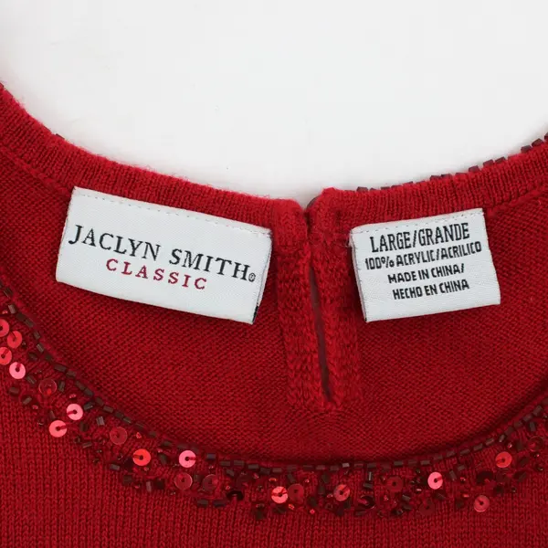 Jaclyn Smith Women's Red Sleeveless Knit Top Beaded Neckline Large