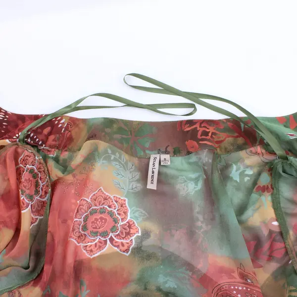 Susan Lawrence Women's Small Kimono Blouse Green Orange Floral