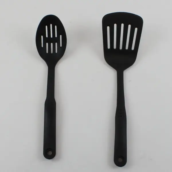 Black Nylon Kitchen Utensil Set 2pc Slotted Spatula & Spoon