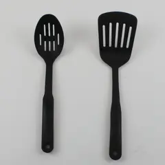 Black Nylon Kitchen Utensil Set 2pc Slotted Spatula & Spoon