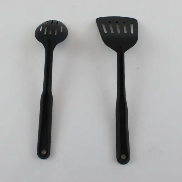 Black Nylon Kitchen Utensil Set 2pc Slotted Spatula & Spoon