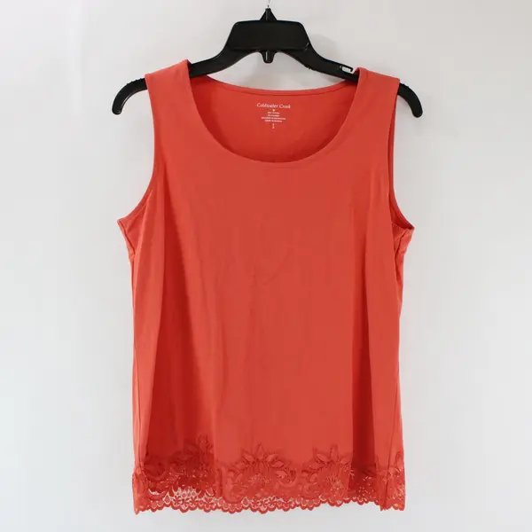 Coldwater Creek Women's Coral Orange Lace Trim Tank Top Size 8