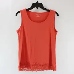 Coldwater Creek Women's Coral Orange Lace Trim Tank Top Size 8