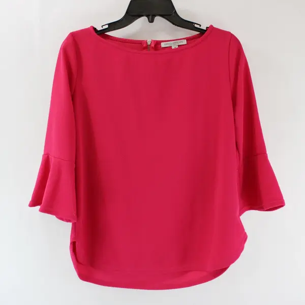 Green Envelope Women's Hot Pink Top Size M 3/4 Bell Sleeve