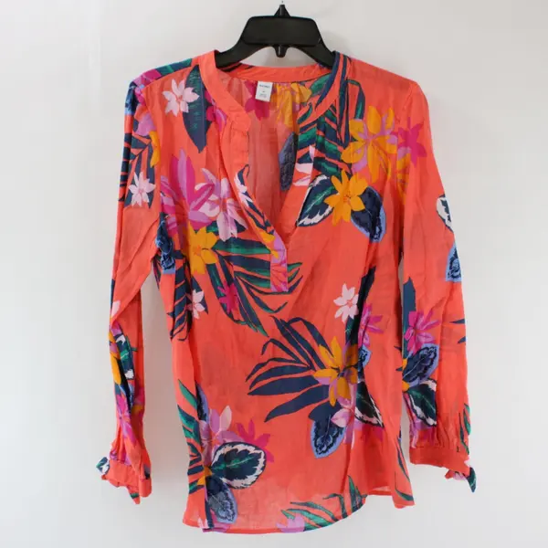 Old Navy Women's Medium Sheer Multicolor Tropical Floral Blouse