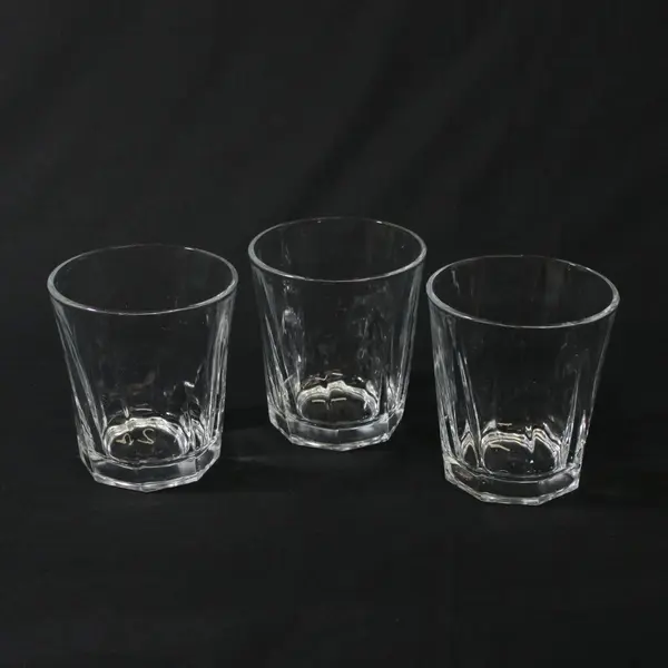 Lot of 3 Vintage Paneled Clear Glass Tumblers, 4" Tall 