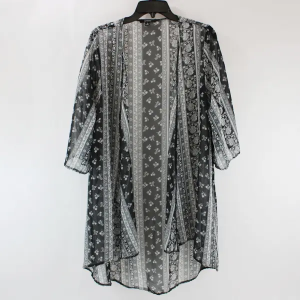 Espresso Women's Small Gray Floral Kimono-Style Top