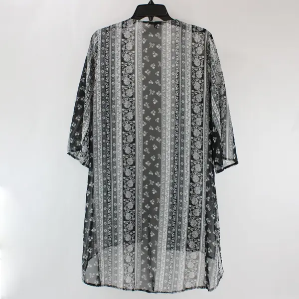 Espresso Women's Small Gray Floral Kimono-Style Top