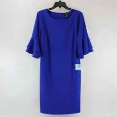 NWT Liz Claiborne Women's Cobalt Blue Bell Sleeve Midi Shift Dress 8