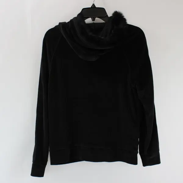 St. John's Bay Women's Large Black Velour Faux Fur Trim Hooded Jacket