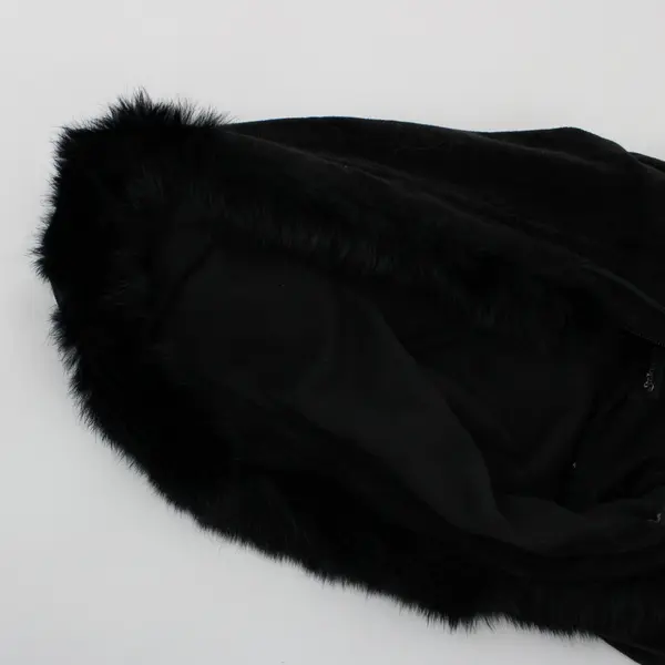 St. John's Bay Women's Large Black Velour Faux Fur Trim Hooded Jacket