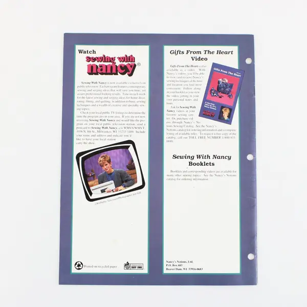 Sewing With Nancy Gifts From the Heart Nancy Zieman 1992 Booklet Good