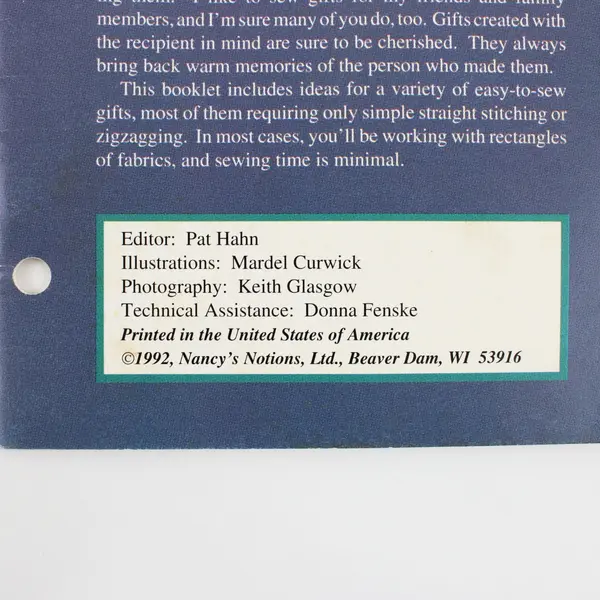 Sewing With Nancy Gifts From the Heart Nancy Zieman 1992 Booklet Good